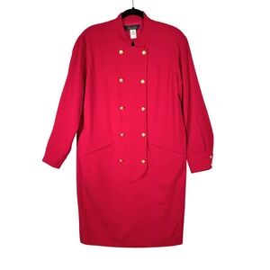 Vintage GILLIAN Women Red Double Breasted Wool Blazer Dress Whit Pocket Size 10